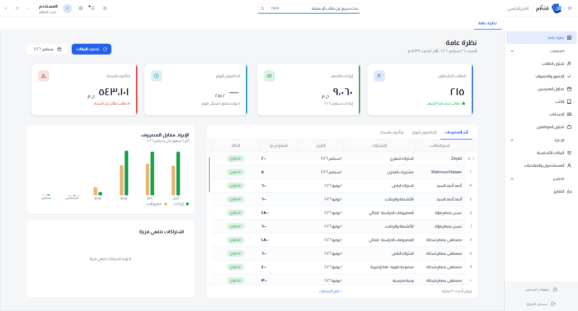 الصفحة الرئيسية في منظّم